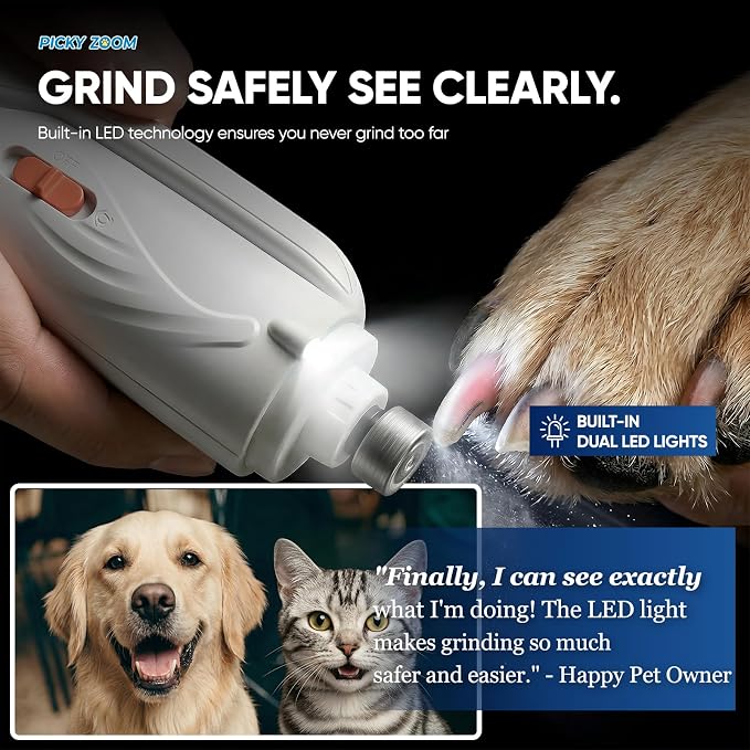 2-in-1 Dog & Cat Nail Clippers and Grinder with LED Light | Sharp Blade, Low-Noise Grinder, Safety Guard & USB Rechargeable Cordless Design for Small, Medium and Large Pets