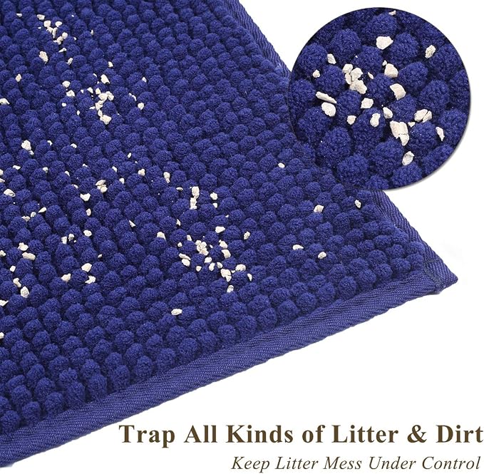 VIVAGLORY Cat Litter Mat Softgrip Litter Trapping Mat, 31"× 20", Navy Blue | Litterbox Rug Box Catcher for Indoor & Floor, Easy Clean Washable Less-Mess Waterproof for Cat