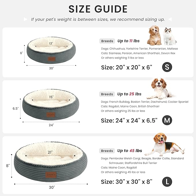 Love's cabin Round Donut Cat and Dog Cushion Bed, 20in Pet Bed for Cats or Small Dogs, Anti-Slip Water-Resistant Bottom, Super Soft Durable Fabric Pet beds, Washable Cat Dog Bed Stripe Bluish Grey