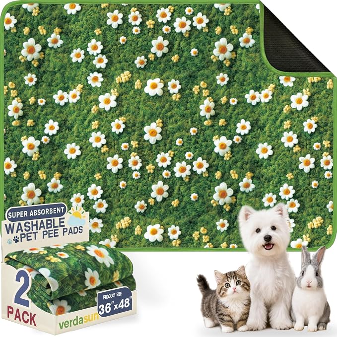 Washable Pee Pads for Dogs, Reusable Puppy Potty Training Pads, Ultra-Absorbent Thick Waterproof Leak-Proof Non-Slip Pads & Mat for Crate, Playpen, Floor, Whelping & Housebreaking , 2 Pack 36"x48"