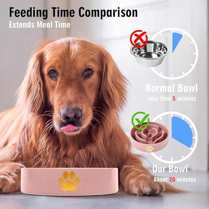 Slow Feeder Dog Bowls – Dog Bowl Slow Feeder – Microwaveable Dog Slow Feeder for All Breeds – Lead and BPA-Free Ceramic Pet Bowl – Pet Feeder for Fast Eaters