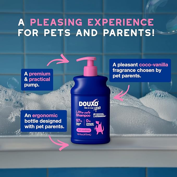 DOUXO SPA Soothing Dog Shampoo for Sensitive Skin, 16 fl oz | Skin-Friendly Formula Cleans and Soothes, Leaves The Coat Soft and Radiant