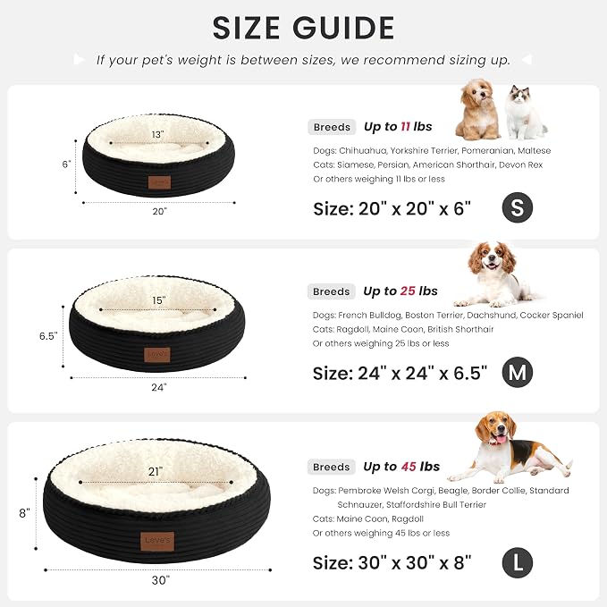 Love's cabin Round Donut Cat and Dog Cushion Bed, 20in Pet Bed for Cats or Small Dogs, Anti-Slip & Water-Resistant Bottom, Super Soft Durable Fabric Pet beds, Washable Luxury Bed Black Stripe