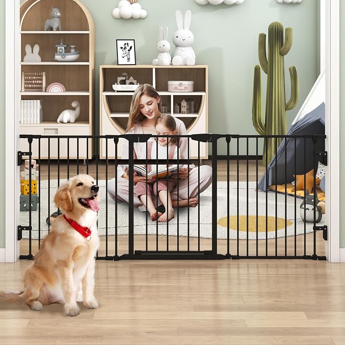 74" Wide Baby Gate Metal Safety Playpen - Fireplace Fence for Toddler/Pet/Dog, 3-Panel,30" H, Black