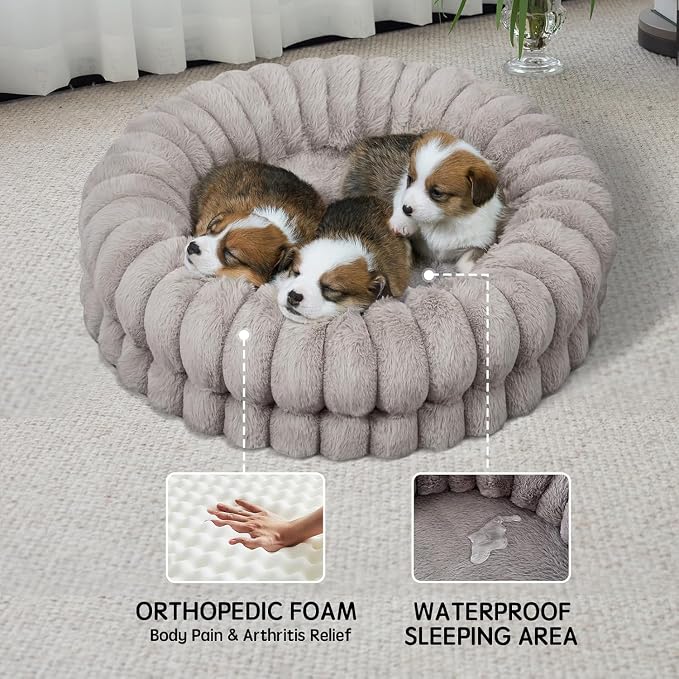 BALANCE Luxury Donut Dog Bed, 24 Inches Round Dog Beds for Small Dogs Washable, Orthopedic Calming Pet Bed for Puppy and Cats with Anti-Slip Bottom (Oatmeal)