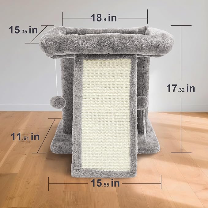 17.1-inch Small Cat Tree Tower with Scratching Post for Indoor Cats,Light Grey