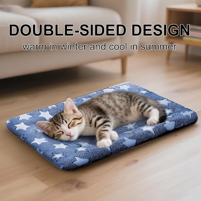 Dog Bed Mat - Comfortable Dog Kennel Pad, Multi-Purpose Crate Bed Mats for Dogs & Cats (NavyBlue&Stars, 18" L x 14" W x 1.5" Th)