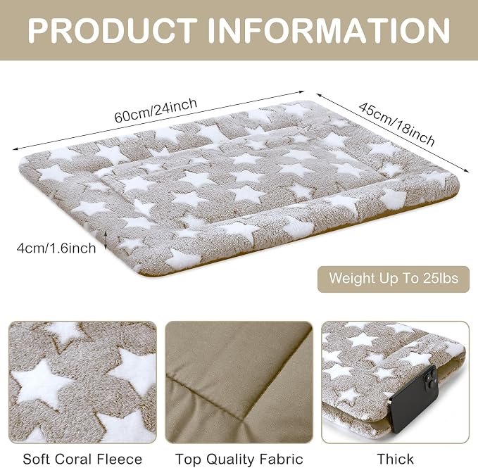 4 Pcs Dog Crate Pads Soft Warm,18 x 24 x 1.6 Inch,Star,Apricot | Ultra Soft Warm Washable Anti-slip Kennel Bed Mat for Pets,Reversible Replaceable,for Small Medium Large Dogs and Cats