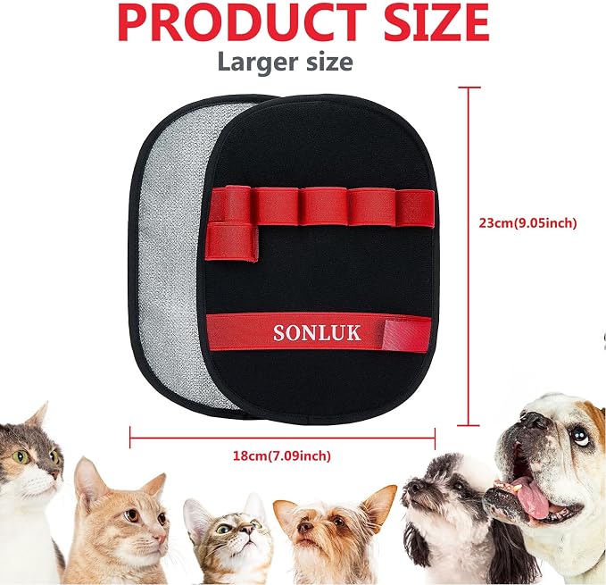 2 Packs 5-Finger Pet Hair Removal Glove,Remover Tool for Dogs Cats | Electrostatic Magic Brush,Reusable Washable,Lightweight,Portable for Laundry Cleaning,Furniture,Sofa,Carpets,Car Seat,Red
