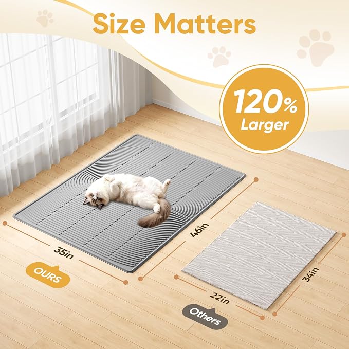 TRZZ XXL Cat Litter Mat, Large Silicone Waterproof Mat, Green | Non-Slip, Easy to Clean, Cat Litter Trapping Mat, Kitty Litter Catcher, Scatter Control, for Floor