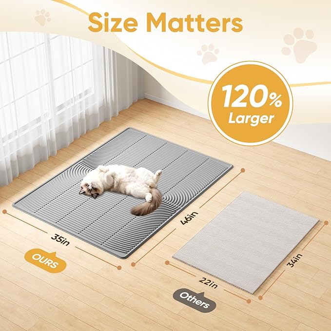 TRZZ XXL Cat Litter Mat, Large Silicone Waterproof Mat, Gray | Non-Slip, Easy to Clean, Cat Litter Trapping Mat, Kitty Litter Catcher, Scatter Control, for Floor