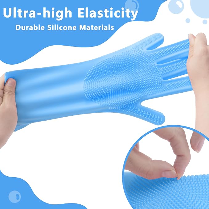 Pet Grooming Gloves—Dog Washing Gloves with High-Density Teeth | Dog Bath Scrubber with Enhanced Five Finger Design, Silicone Gloves for Dogs and Cats Bathing, Massage (Blue)