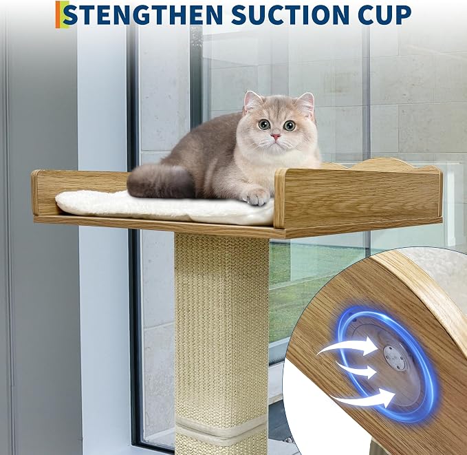 GarveeLife Cat Window Perch with Tall Scratching Posts and 2 Platforms, 40 in Sisal Climbing Tree Hammmock with Suction Cups, 2 Install Ways, Cats Window Bed with Removable Cushion