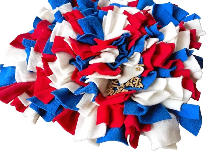 Pet Fleece Snuffle Mat Square Shape Foraging Mats Interactive Feeding Toy Anti Slip Slow Feeder Treat Dispenser for Dog Rabbit Guinea Pig (Blue/White/Red)
