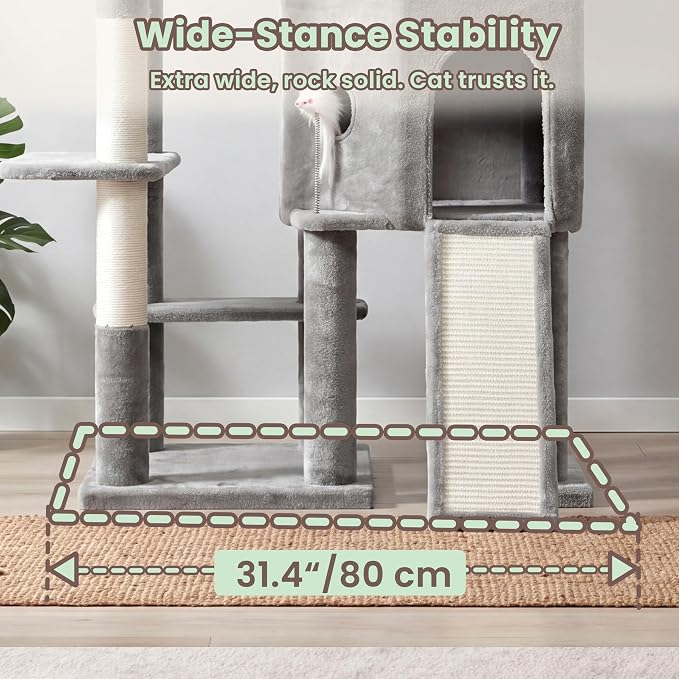 Cat Tree, Heavy Duty Cat Tower with Dual Platforms VCT002W | Oversized Diamond Condo for Large Cats, Sturdy Cat Furniture with Cozy Basket, Sisal Scratching Board & Posts, Light Gray