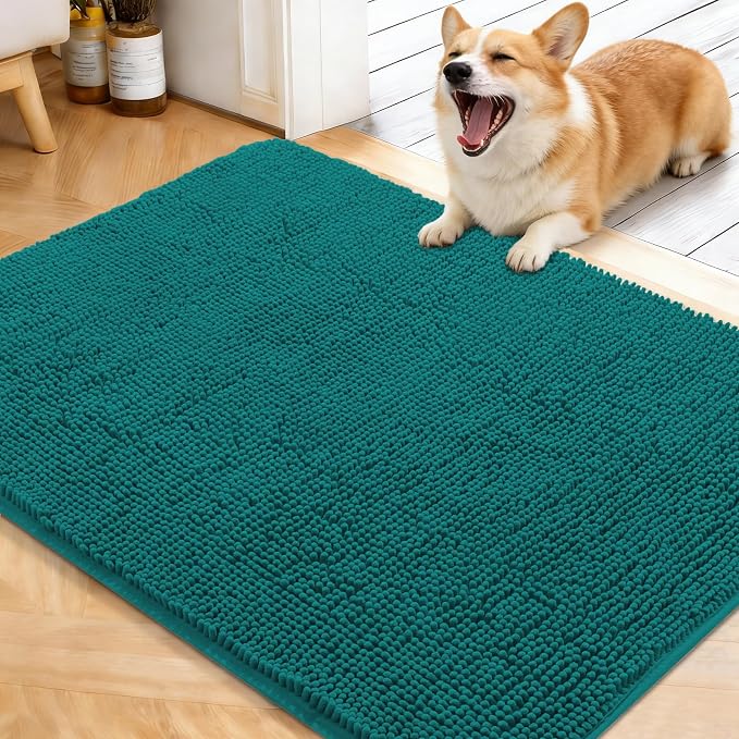OLANLY Dog Door Mat for Muddy Paws 40x32, Super Absorbent Chenille Mud Mat | Lake Blue, Absorbs Moisture and Dirt, Non-Slip Machine Washable Doormat, Quick-Drying Indoor Entryway Floor Carpet for Dogs