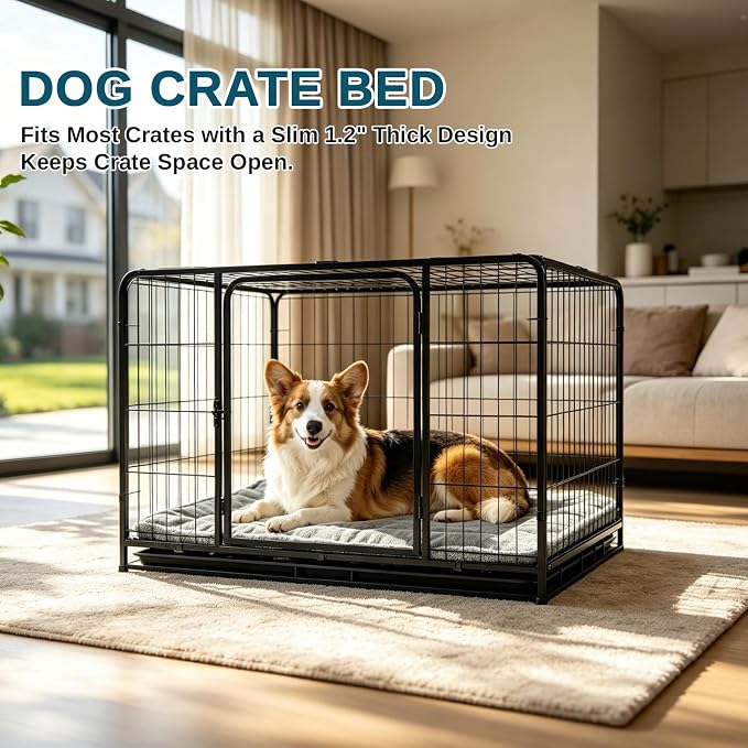 Reversible Dog Crate Mat for Large Dogs,Oxford & Fleece, 35"x22",Light Gray | 1.2" Fill Preserves Crate Height,Fleece Cozy,Wipes Clean,Splash-Proof,Machine Washable, Folds Flat For 30" Wire Crate & Go