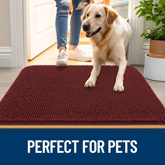 OLANLY Dog Door Mat for Muddy Paws 24x16, Super Absorbent Chenille Mud Mat | Caramel Russet, Absorbs Moisture and Dirt, Non-Slip Machine Washable Doormat, Quick-Dry Indoor Entryway Floor Carpet for Dogs