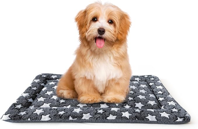 Medium Dog Bed Mat, Washable Crate Pad with Non-Slip Bottom, Soft Kennel Mat for Dog Crate or Cage, Dog Kennel Indoor Pet Bed for Dogs & Cats, Sleeping Mat with Dog Blanket Feel, Gray, 30x18x1.5 in