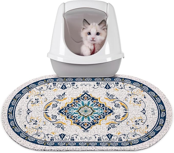 Bienbee Cat Litter Mat, 24" x 15" Dense Trapping Mesh for Litter Boxes | Litter Box Mat with PVC Mesh, Waterproof &Urineproof, Non-Slip Grip, Soft On Kitty Paws and Easy to Clean to Protect Floor