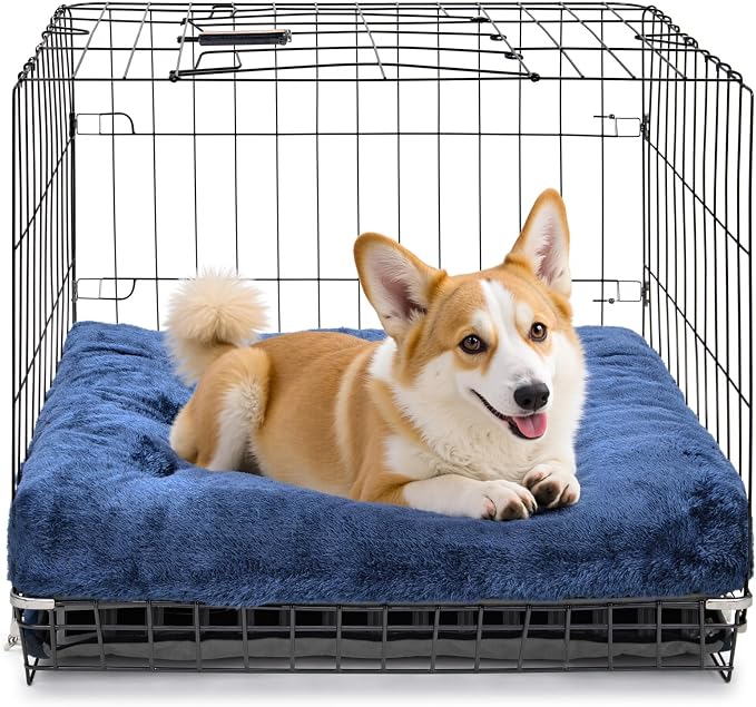POMIU 2-Pack Dog Bed, Washable Deluxe Plush Crate Beds with Anti-Slip | Machine Washable Kennel Pad Sleeping Mat for Large, Medium and Small Dogs