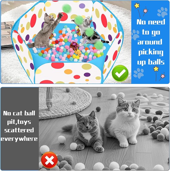 Cat Ball Pit for Cats, Include 226 Pcs Interactive Cat Toy for Indoor Kittens, Cat Enrichment Toys for Bored Indoor Cats Self Play Kitty Toys Bundle Pack Entertainment(Blue)