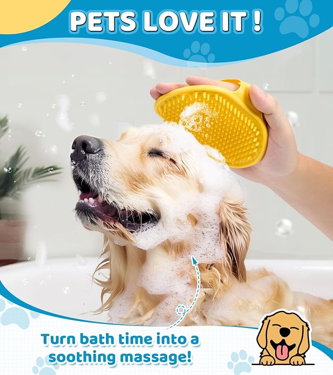 3PCS Dog Bath Brush Shampoo Brush Cat Scrubber Bath Cat Shower Brush Pet Bath Supplies, Suitable for Deshedding, Washing & Grooming for Short and Long Haired Pets (Blue Blue Yellow)