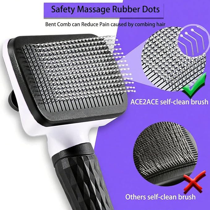 Self-Cleaning Slicker Brush, Dog Cat Bunny Pet Grooming Shedding Brush, Easy to Remove Loose Undercoat, Pet Massaging Tool Suitable for Pets with Long or Short Hair (Black)