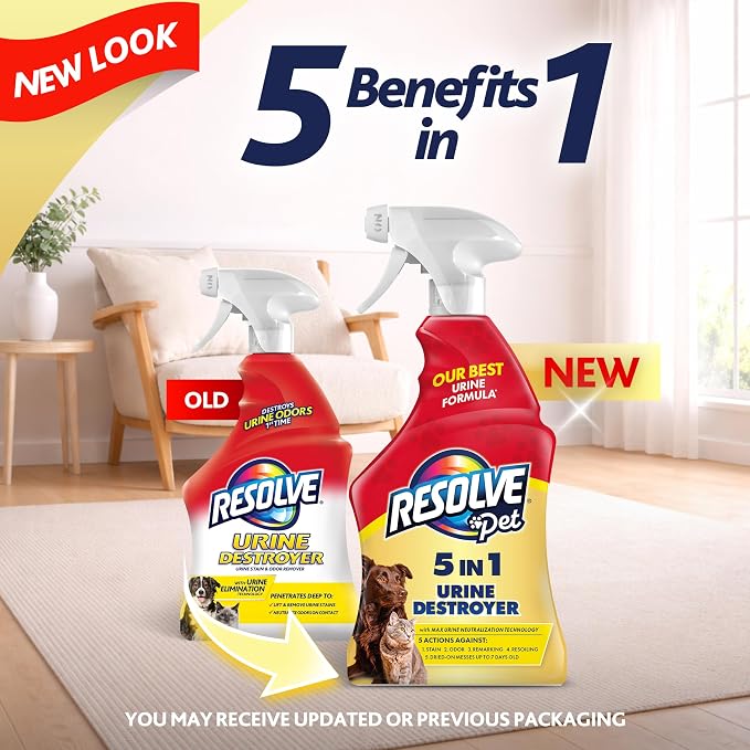 Resolve 5-in-1 Urine Destroyer Carpet Cleaner Spray – Urine Eliminator for Pet Stains & Odors Up to 7 Days Old, 22oz