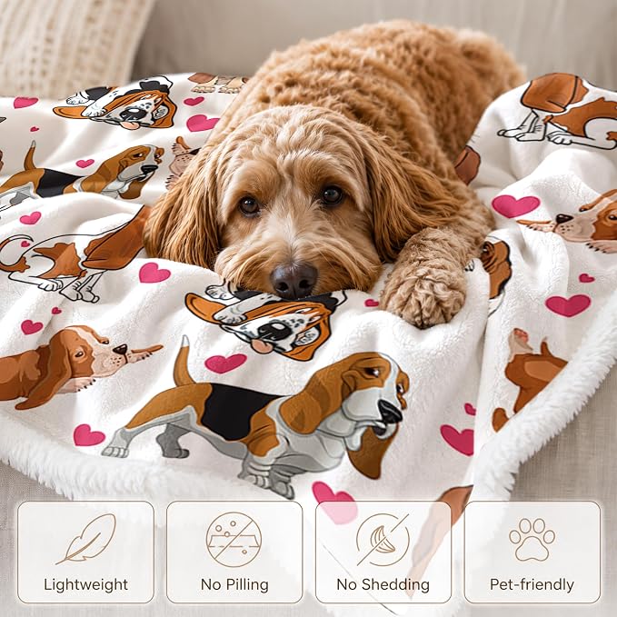 BlessLiving 50x60 Sherpa Fleece Throw Blanket, Basset Hound | sherpa fleece. basset hound print; for couch, bed, or sofa.