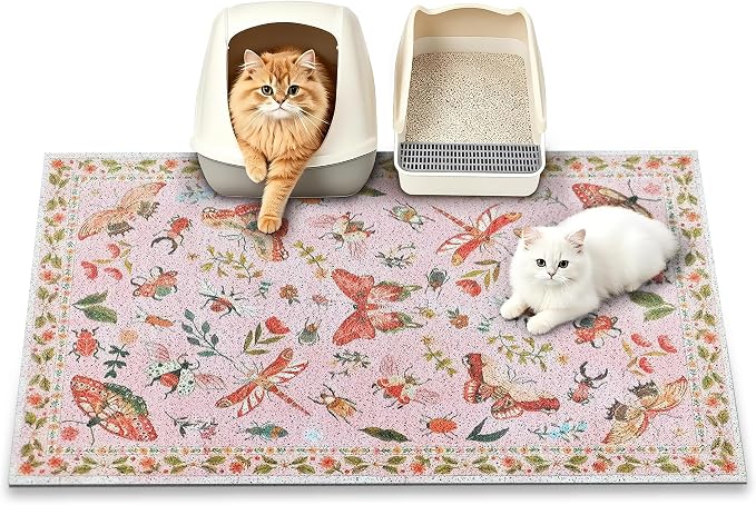 Cat Litter Mat, 35" x 23" Litter Mat, Traps 100% Cat Litter, Non-Slip Litter Box Trapping Mat, Cute Decor Mat, Easy Clean for Scatter Control, Waterproof Urine Protection