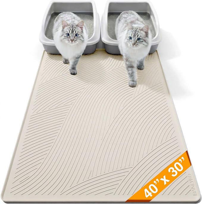 Cat Litter Box Mat - XL Extra Large Size 40 x 30 in, Water Proof, Kitty Litter Trapping Mat, Easy to Clean, Scatter Control, Odorless, Pet Supplies for Indoor Cats, Warm Beige