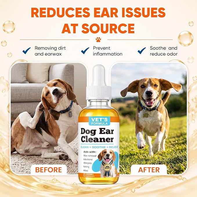 Dog Ear Cleaner and Infection Treatment,Natural Ear Drops for Dogs, Gentle Relief for Itching, Irritation, Wax Build-Up & Infections,Safe Ear Cleaning Solution for All Breeds & Ages | Relieve Ear Itching, Clean Earwax Buildup, Reduce Odor, Mild Formula...