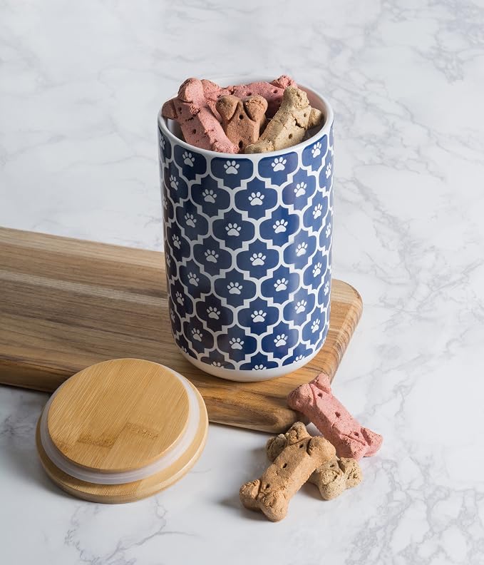Bone Dry Lattice Collection Pet Bowl & Canister, Treat Canister, 4x6.5", Nautical Blue