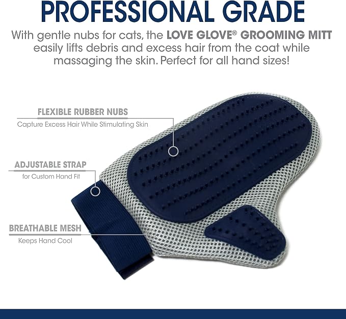 Four Paws Love Glove Cat Grooming Glove | Grooming mitt for cats, deshedding & dematting, removes loose hair, massages skin, lifts hair from furniture & carpets