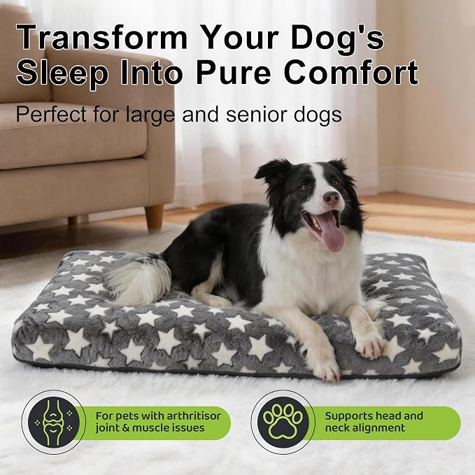 Orthopedic Dog Bed for Large Dogs, Washable Dog Mat with Removable Zippered Cover, Non-Slip Bottom, Comfort Crate Bed (Grey, M(30"*20"*3.1"))