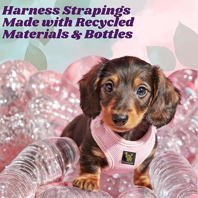 EcoBark Teacup Dog Harness - Luxury Soft XXXS Dog Harnesses for Puppy & Toy Breed Dog - Reflective Mini Step in Halter Vest (Baby Pink)