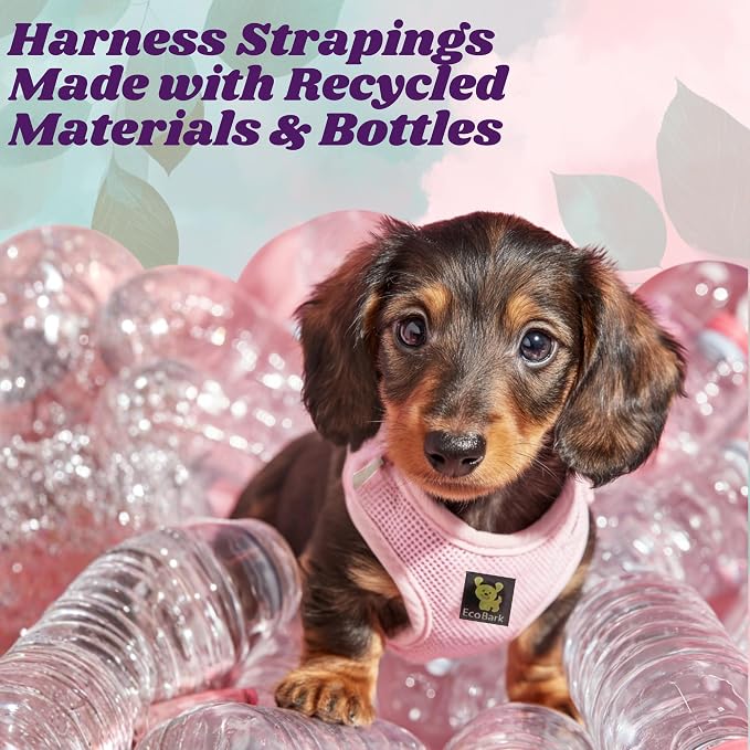 EcoBark Small Dog Harness - Luxury Soft Step in Mesh Harnesses for Puppy & Toy Breed Dogs- Secure Buckle & Reflective Halter Vest for Small Sized Dogs (Sm, Baby Pink)