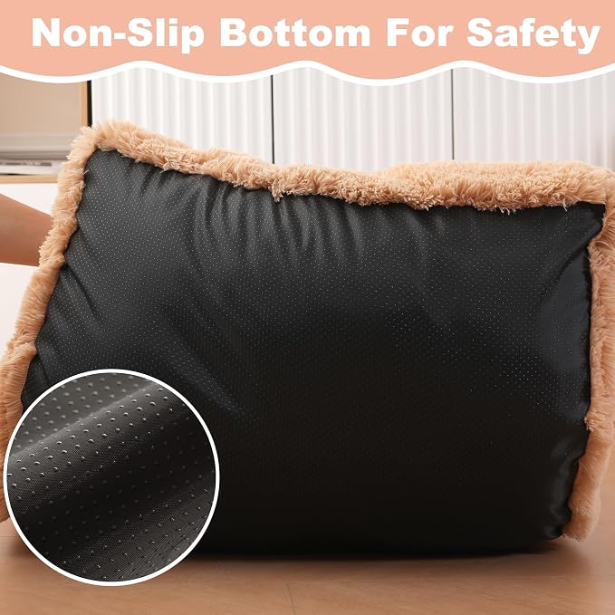 Bedfolks Waterproof Dog Crate Bed,Plush Dog Bed with Removable Washable Cover,Faux Fur Dog Crate Pad for Large Dogs,Fluffy Dog Kennel Bed 35"x23",Solid Camel
