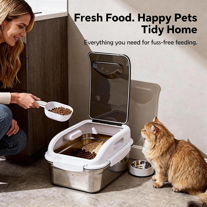 304 Stainless Steel Storage Container with Lid, Metal Storage Bin | Up To 14 Lbs, Mouse Proof, Ant-proof, Coming With Scoop, for Cat Bird Pet Dry Food Treats