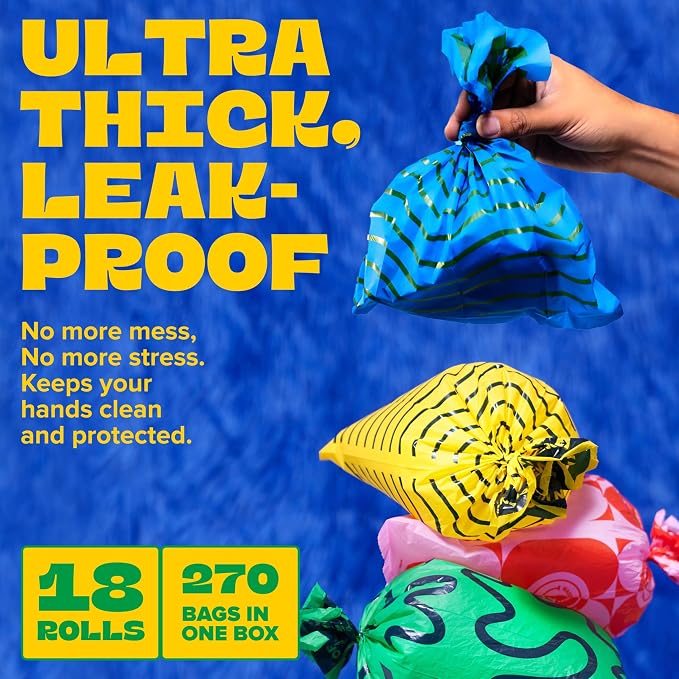 Dog Poop Bags Rolls 270 Count (18 Rolls) - 14" Long, Ultra-Thick, up to 300% Stronger Unscented Poop Bags for Dogs - Leak Proof Pet Waste Bags with 30% Plant-Derived Materials