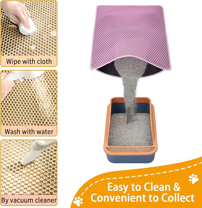 Cat Litter Box Mat-Super Large 47''x36'' Litter Trapping Mat for Cat-XXL Litterbox Matt for Floor-2 Layer Catcher Rug for Pet kitty Litterbox-Waterproof Urine Proof,Non-Slip,Pink