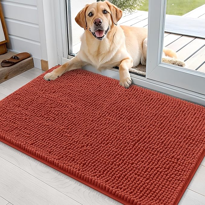 OLANLY Dog Door Mat for Muddy Paws 36x24, Super Absorbent Chenille Mud Mat | Maple Red, Absorbs Moisture and Dirt, Non-Slip Machine Washable Doormat, Quick-Drying Indoor Entryway Floor Carpet for Dogs