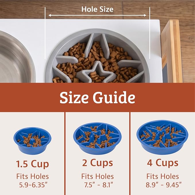 Leash Boss Slow Feeder Dog Bowls (1.5 Cup) Puzzle Dog Food Bowl with Feeder Holes, Fits into Elevated Pet Feeders, Slow Eating for Large, Medium & Small Sized Breeds - Gray