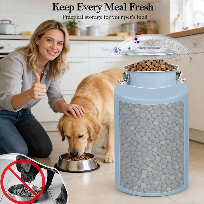 30lb Stainless Steel Dog Food Storage Container with Lid and Scoop | Airtight Metal Pet Food Storage, Large Capacity, Durable, Rust-Proof, Moisture-Proof, Keeps Kibble Fresh for Daily Use