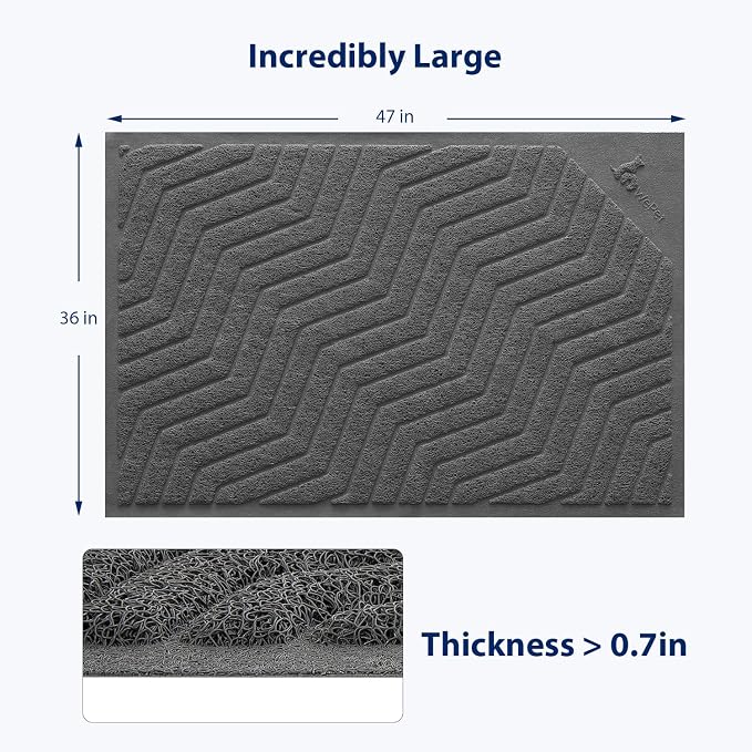 Cat Litter Box Mat(No. 02-2), Kitty Premium PVC Pad, Durable Trapping Rug, Phthalate Free, Urine-Resistant, Scatter Control, XXL 47 x 36, Grey