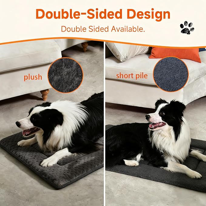 Dog Beds for Small Dogs, 24x18 Plush Washable Dark Gray Flat Pet Bed | Plush Double Sided Puppy bed, Machine Washable Small Dog Bed, Dog Bed Mats