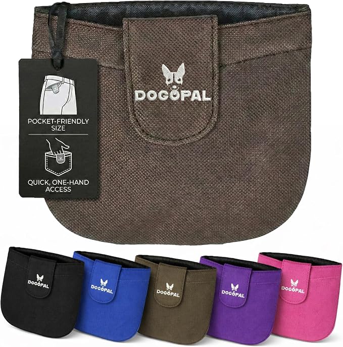 DOGOPAL Dog Treat Pouch for Training, Compact Pocket Treat Pouch with Magnetic Closure, Slim Dog Treat Bag and Treat Holder for Walks (Brown)