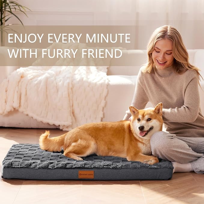 Patas Lague Orthopedic Large Dog Bed Pet Crate Mat 36''X24'' Dark Grey | Egg-Crate Foam Dog Couch For Large Sized Dogs, Waterproof Removable Cover, Soft Pet Bed With Nonskid Bottom