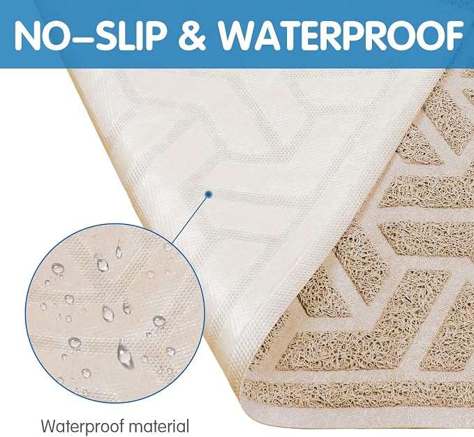 UPSKY Waterproof Cat Litter Mat Large 35" x 24" Soft on Kitty Paws, Beige | Litter Box Mat, Cat Litter Mat Litter Trapping Mat, Waterproof Scatter Control, For Indoor Cats, Easy to Clean
